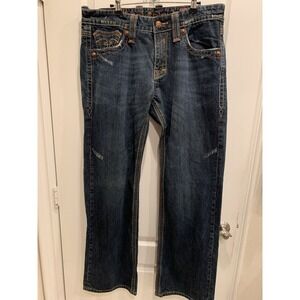 Rock Revival Jeans Mens 36x32 Blue Denim Mick Boot Cut Thick Stitched